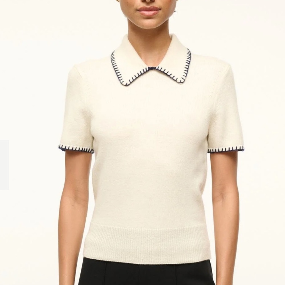 Staud Windsor Top Ivory Navy Size S NWT